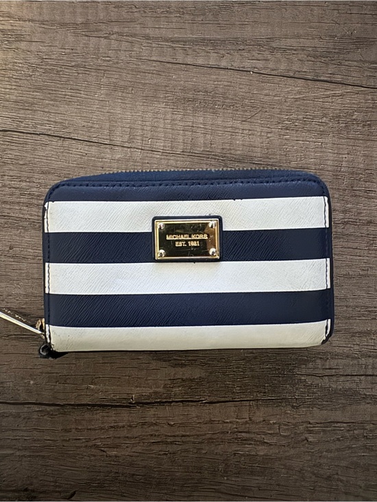 Michael Kors Handbags - Michael Kors Navy and White Striped Wallet with Gold Plaque